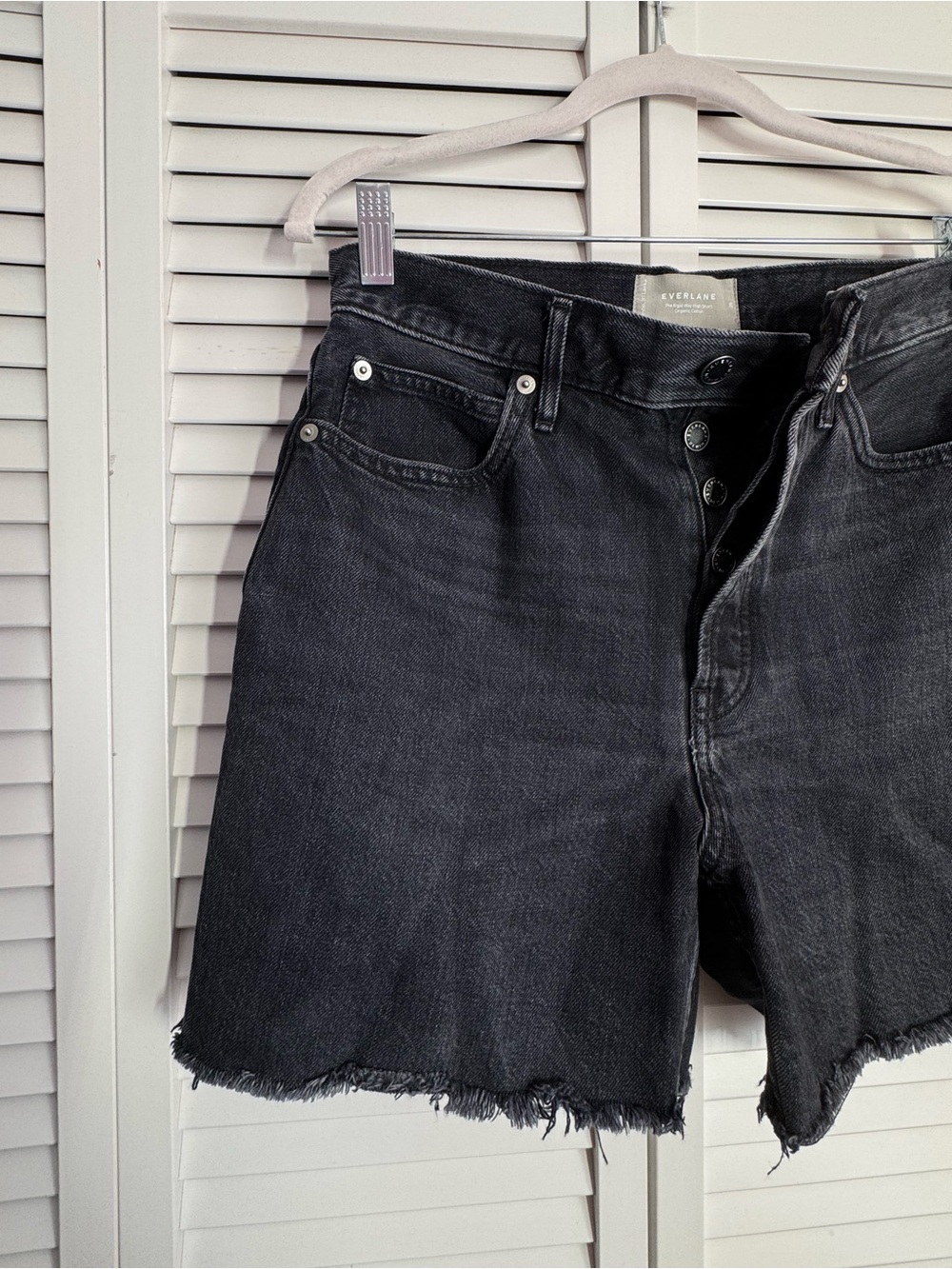 Everlane The Rigid Way High Jean Short Organic Cotton Cutoff Raw Hem Black 28 - Picture 4 of 10